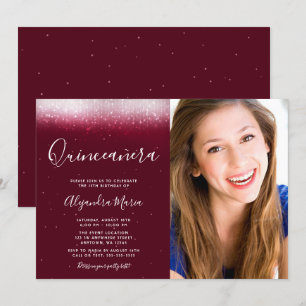 Glam Burgundy Quinceanera Photo Invitation