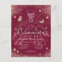 Glam Burgundy Red Gold Glitter Gown Quinceanera