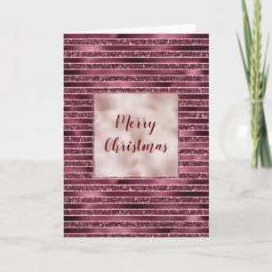 Glam Burgundy Red Rose Blush Glitter Stripes Card