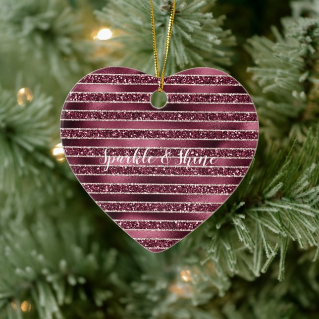 Glam Burgundy Red Rose Blush Glitter Stripes    Ceramic Tree Decoration (Tree)