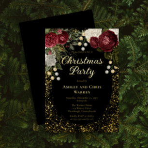 Glam Burgundy Rose Floral Christmas Holiday Party