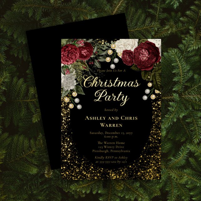 Glam Burgundy Rose Floral Christmas Holiday Party (Creator Uploaded)