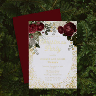 Glam Burgundy Rose Floral Christmas Holiday Party