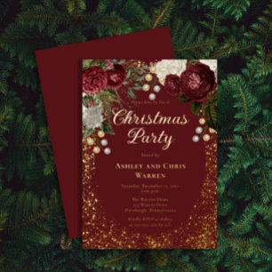 Glam Burgundy Rose Floral Christmas Holiday Party