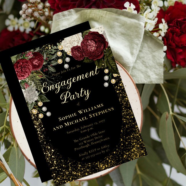 Glam Burgundy Rose Floral Engagement Party (Creator Uploaded)