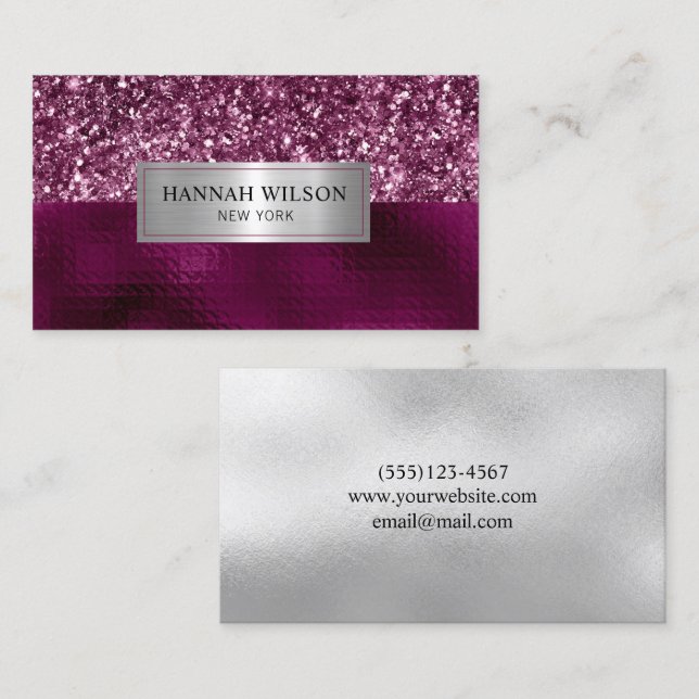 Glam Burgundy Sparkle Glitter Business Card (Front/Back)