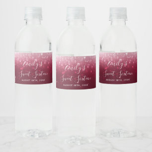 Glam Burgundy Sweet 16 Water Bottle Label