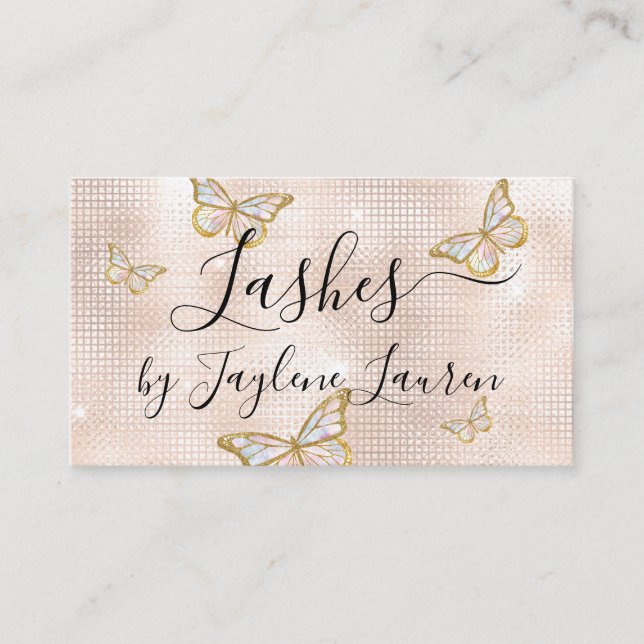 Glam Butterfly Lashes Blush Beige Shimmer Business Card (Front)