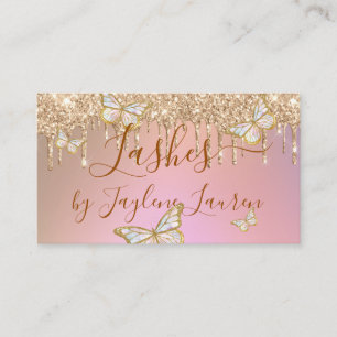 Glam Butterfly Lashes Rose Gold Glitter Drips Business Card
