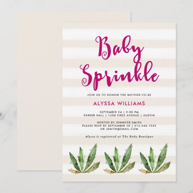 Glam Cactus | Desert Stripes Baby Sprinkle Invitation (Front/Back)