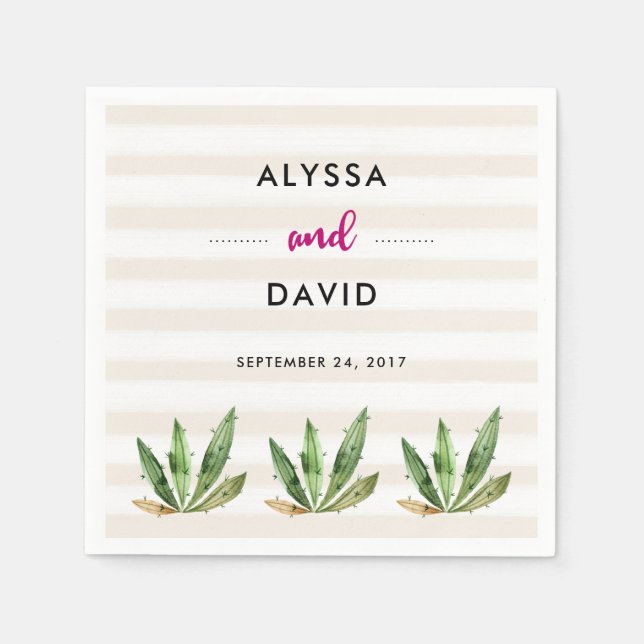 Glam Cactus | Desert Stripes Wedding Napkin (Front)