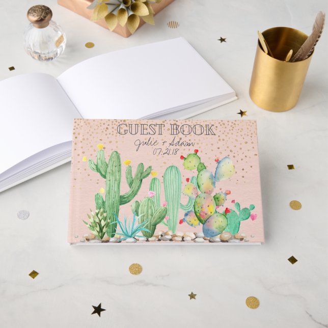 Glam Cactus Wedding Custom Guest Book (Front Open)