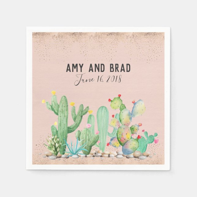 Glam Cactus Wedding Napkin (Front)