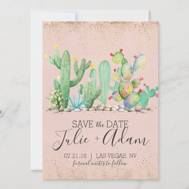 Glam Cactus Wedding Save The Date (Front)