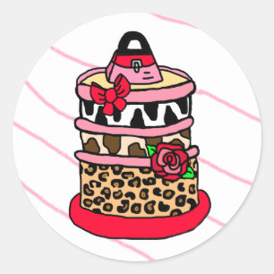 Glam Cake Hand Drawn Cartoon Purse, Bows and Roses Classic Round Sticker