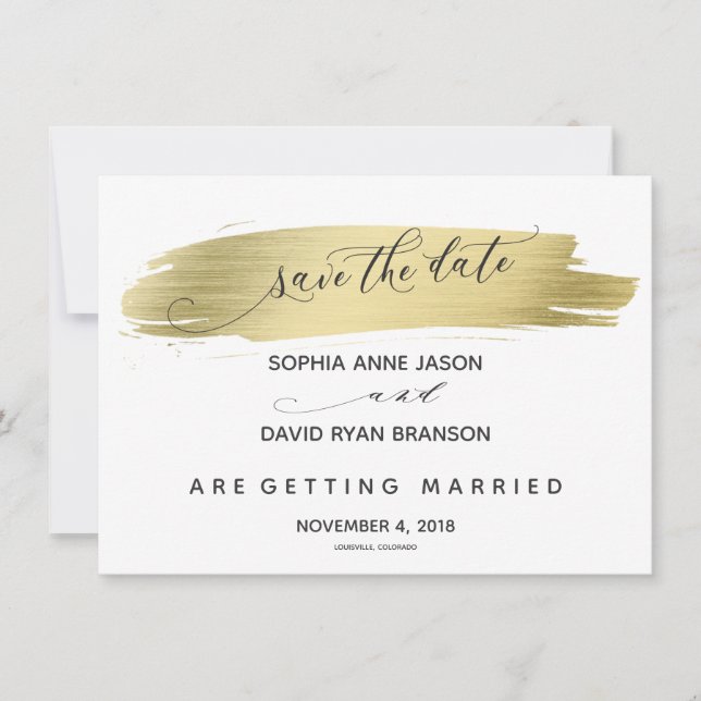 Glam Calligraphy Gold Stroke Save The Date (Front)