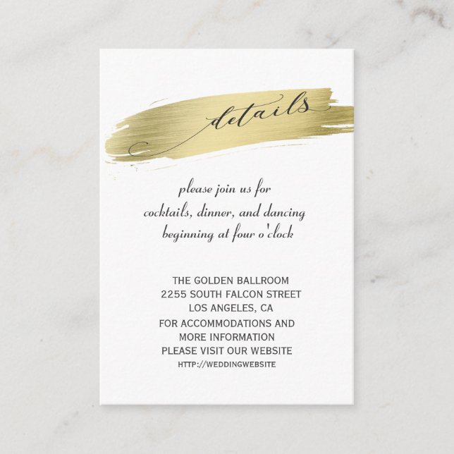 Glam Calligraphy Gold Stroke Wedding Details Enclosure Card (Front)