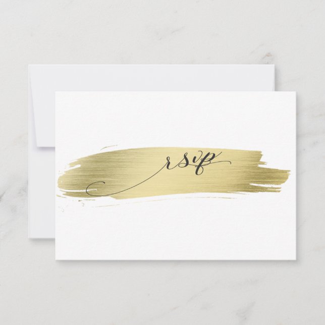Glam Calligraphy Gold Stroke Wedding RSVP Card (Front)