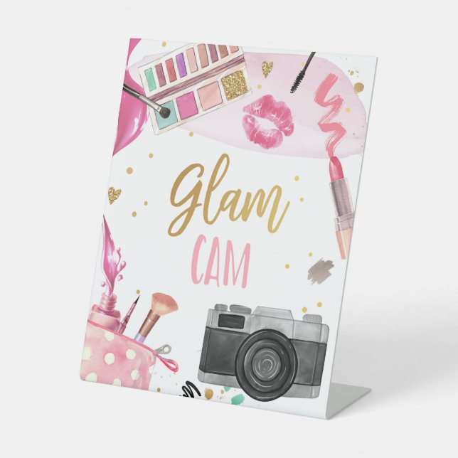 Glam Cam Spa Party Makeup Glamour Girl Birthday Po Pedestal Sign (Front)
