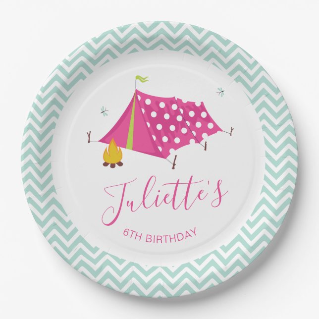 Glam Camp Makeover Girls Birthday Paper Plate (Front)