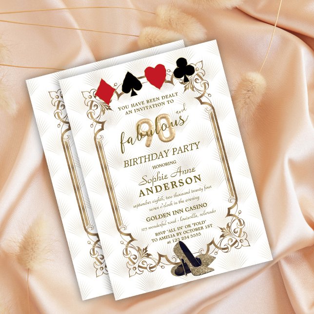 Glam Casino Art Deco 90 and Fabulous Birthday  Invitation (Creator Uploaded)