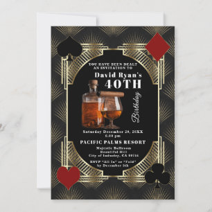 Glam Casino Cognac And Cigar 50th Birthday Party  Invitation