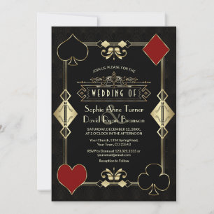 Glam Casino Gold Art Deco Fleur-de-Lis Wedding Invitation