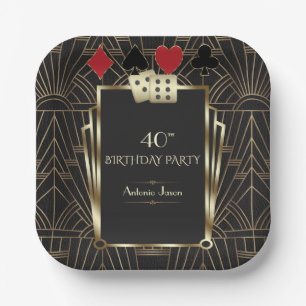 Glam Casino Great Gatsby 40th Poker Birthday Paper Plate