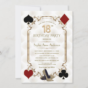 Glam Casino Night Gold Art Deco 18th Birthday  Invitation