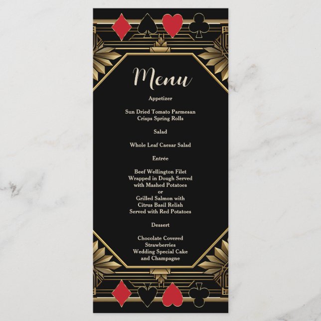 Glam Casino Royale Las Vegas Poker Wedding  Menu (Front)