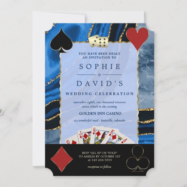 Glam Casino Royale Vegas Poker Gold Agate Wedding Invitation (Front)