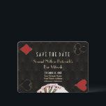 Glam Casino Vegas Poker Bar Mitzvah Save The Date<br><div class="desc">Unique Casino Royale themed card design. It features vintage art deco style,  Roaring 1920's old Hollywood,  playing cards suits,  playing cards. On the back faux gold Art Deco pattern,  initials and playing cards suits. Use Personalise tool to add your information. For more,  visit please,  my Casino Collection.</div>