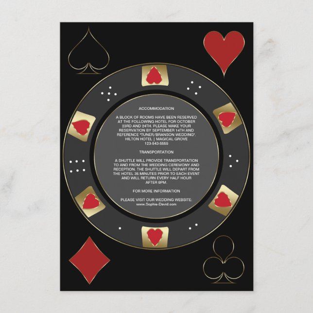 Glam Casino Vegas Poker Chip Wedding Accommodation Enclosure Card (Front)