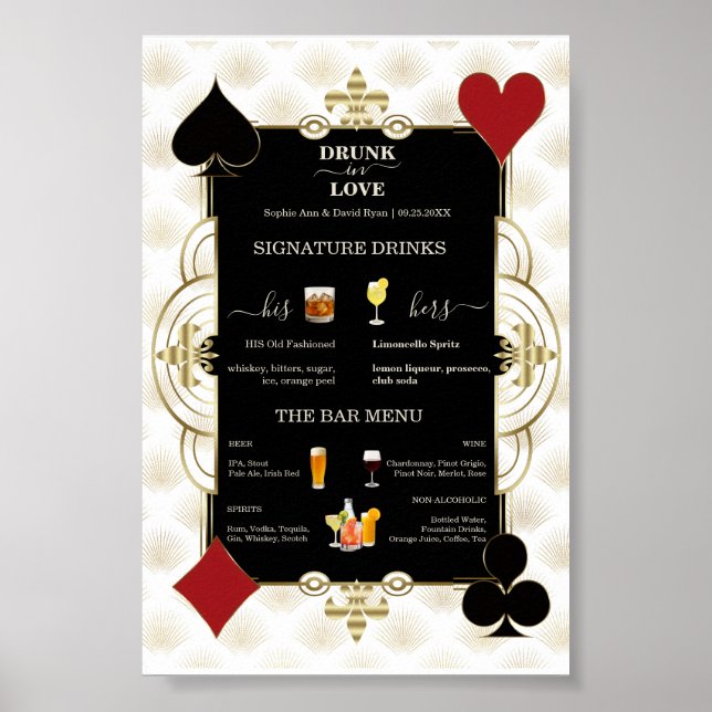 Glam Casino Wedding Drunk In Love Wedding Bar Sign (Front)