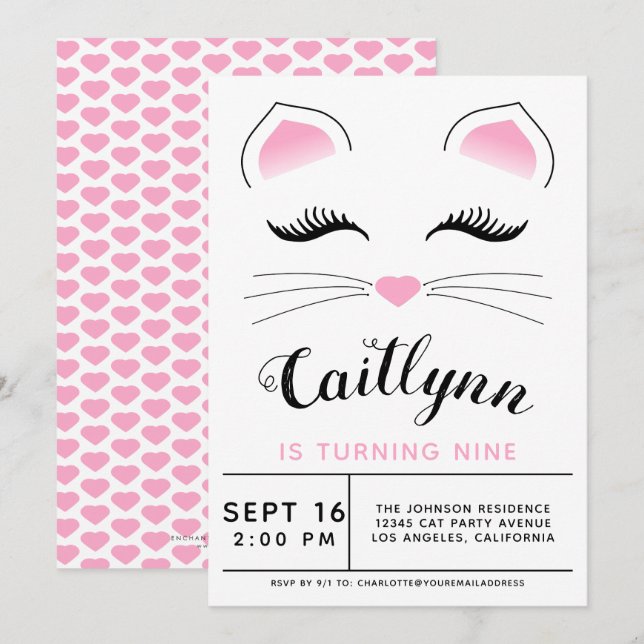 Glam Cat Birthday Party Invitation (Front/Back)