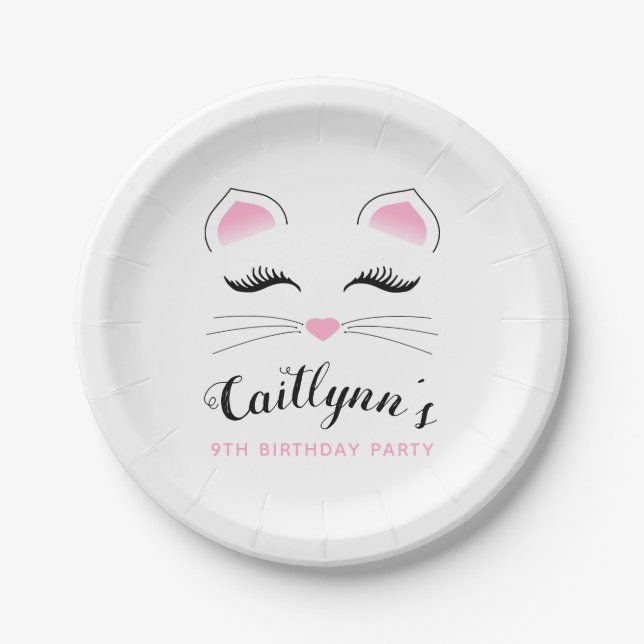Glam Cat Birthday Party Paper Plate (Front)