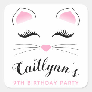Glam Cat Birthday Party Square Sticker