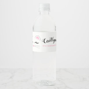 Glam Cat Birthday Party Water Bottle Label