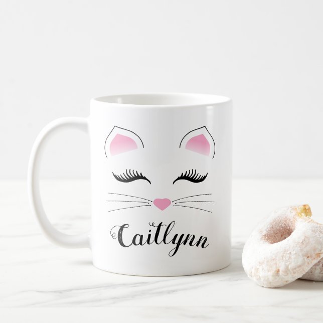 Glam Cat Face Coffee Mug (With Donut)