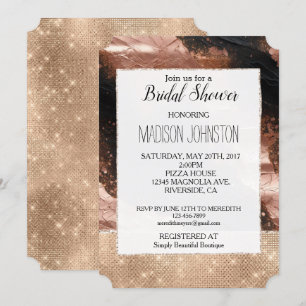 Glam Champagne Glitz Rose Gold Black Invitation