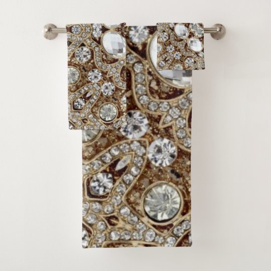 glam champagne gold diamonds crystal rhinestone bath towel set Zazzle