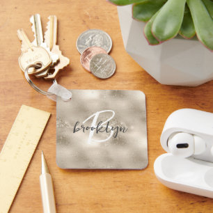 Glam Champagne Gold Glitter Sparkle Monogram Key Ring