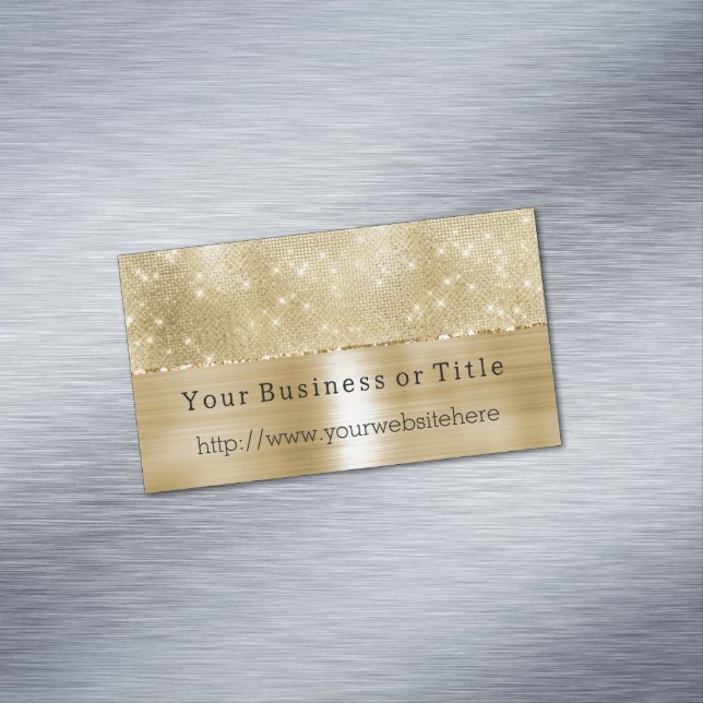 Glam Champagne Gold Glitzy Diamonds Magnetic Business Card (In Situ)