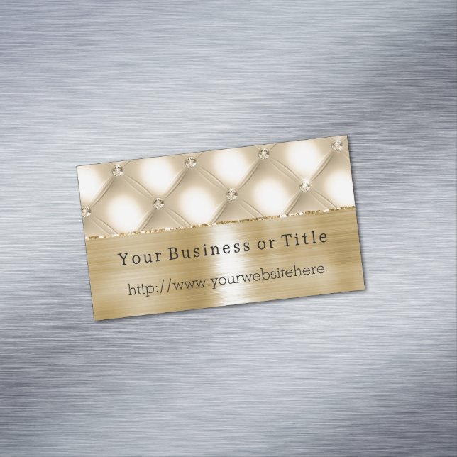Glam Champagne Gold Glitzy Diamonds Magnetic Business Card (In Situ)