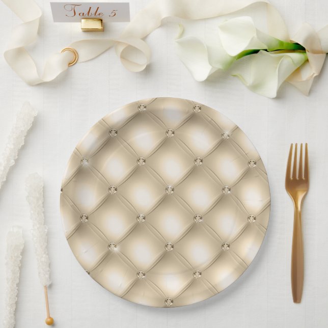 Glam Champagne Gold Glitzy Diamonds Paper Plate (Wedding)
