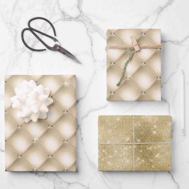 Glam Champagne Gold Glitzy Diamonds Wrapping Paper Sheet (Front)