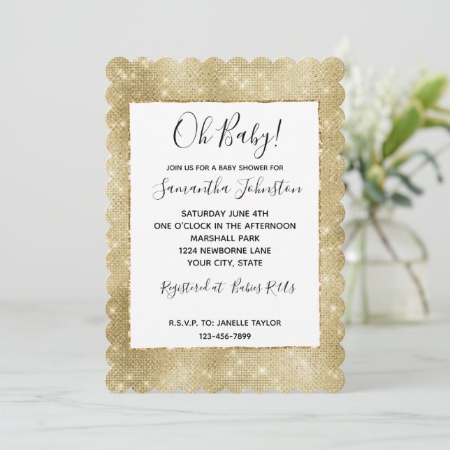 Glam Champagne Gold Glitzy Sparkle Invitation (Standing Front)