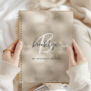 Glam Champagne Gold Monogram Recipe Book