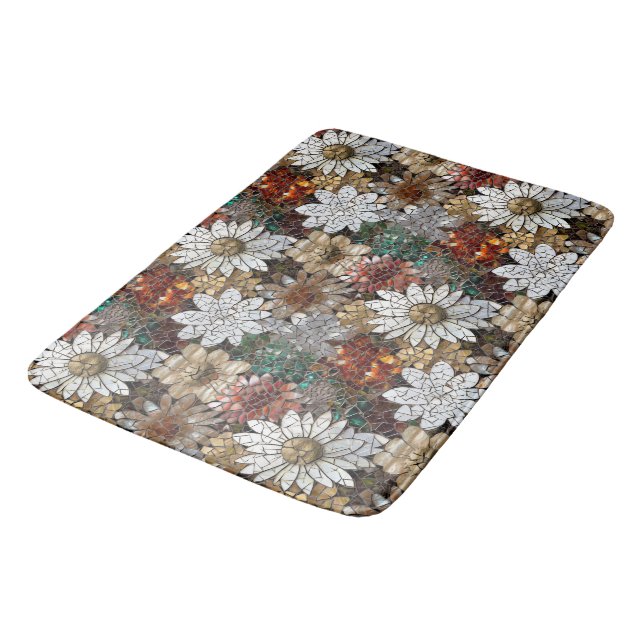 Glam Champagne Gold Red White Flowers Bath Mat (Angled)