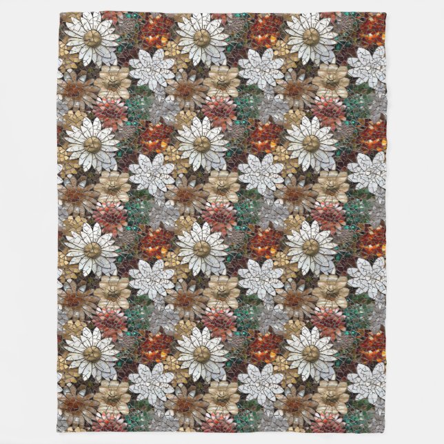Glam Champagne Gold Red White Flowers Fleece Blanket (Front)